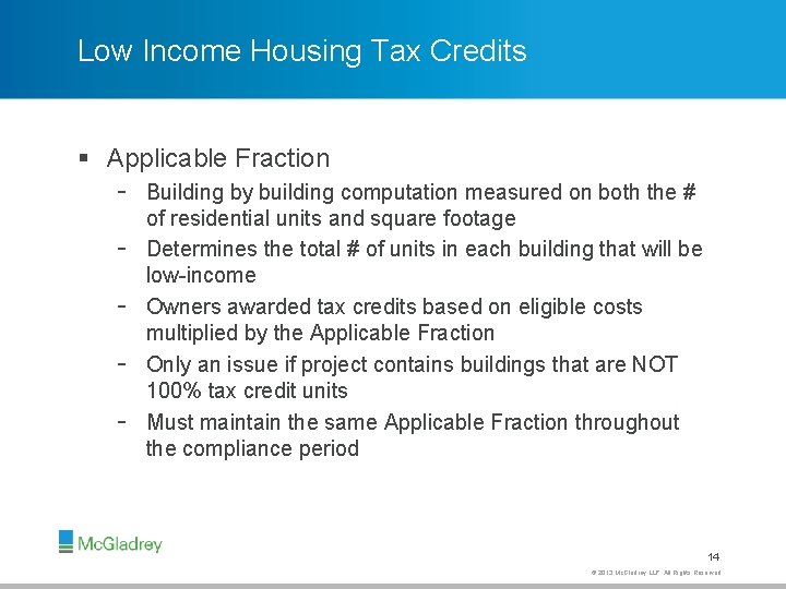 Low Income Housing Tax Credits § Applicable Fraction - Building by building computation measured