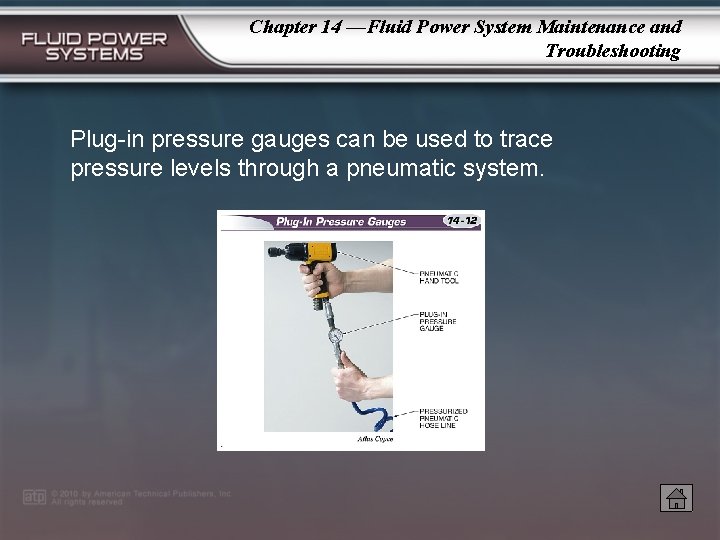 Chapter 14 —Fluid Power System Maintenance and Troubleshooting Plug-in pressure gauges can be used