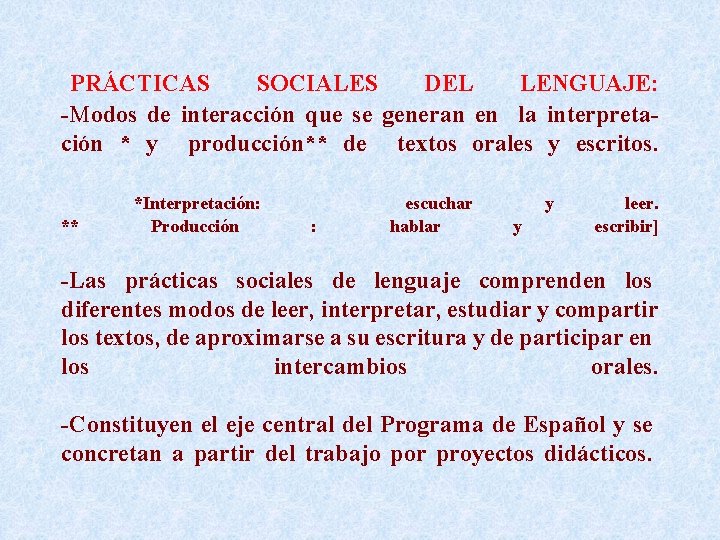  PRÁCTICAS SOCIALES DEL LENGUAJE: -Modos de interacción que se generan en la interpretación