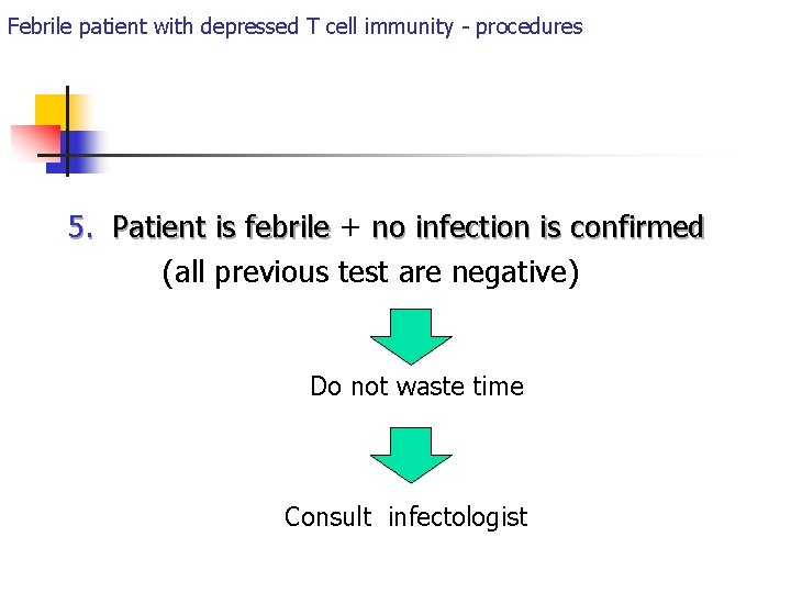 Febrile patient with depressed T cell immunity - procedures 5. Patient is febrile +