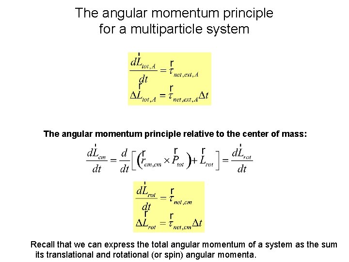 The angular momentum principle for a multiparticle system The angular momentum principle relative to