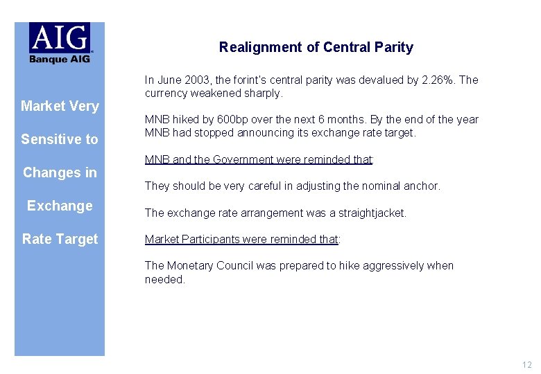 Realignment of Central Parity Market Very Sensitive to Changes in Exchange Rate Target In