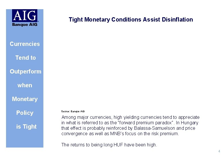 Tight Monetary Conditions Assist Disinflation Currencies Tend to Outperform when Monetary Policy is Tight