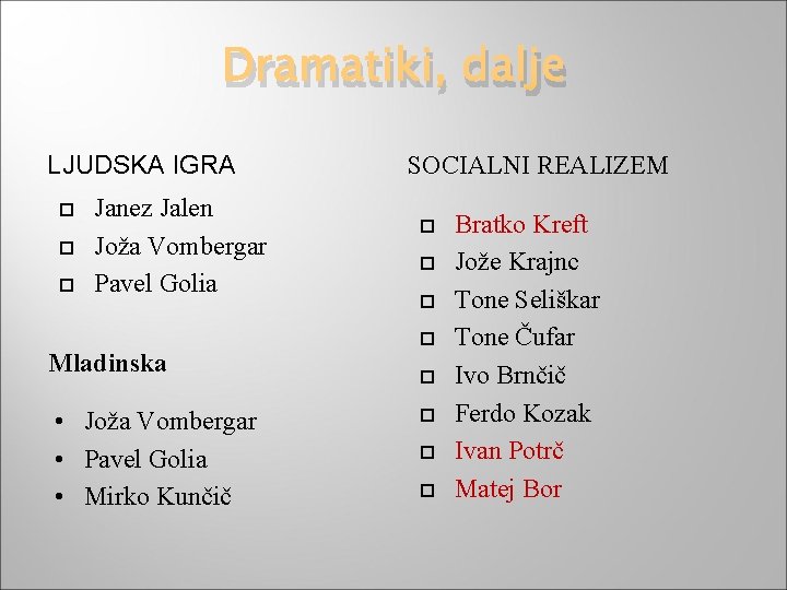 Dramatiki, dalje LJUDSKA IGRA Janez Jalen Joža Vombergar Pavel Golia Mladinska • Joža Vombergar