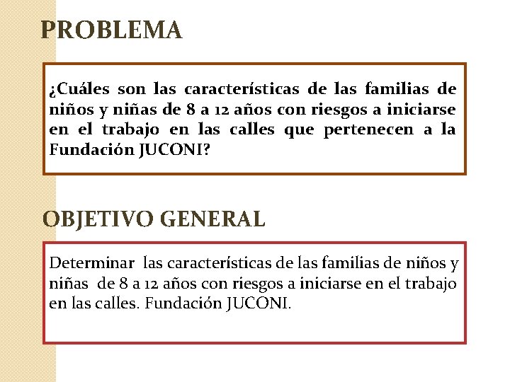 PROBLEMA ¿Cuáles son las características de las familias de niños y niñas de 8