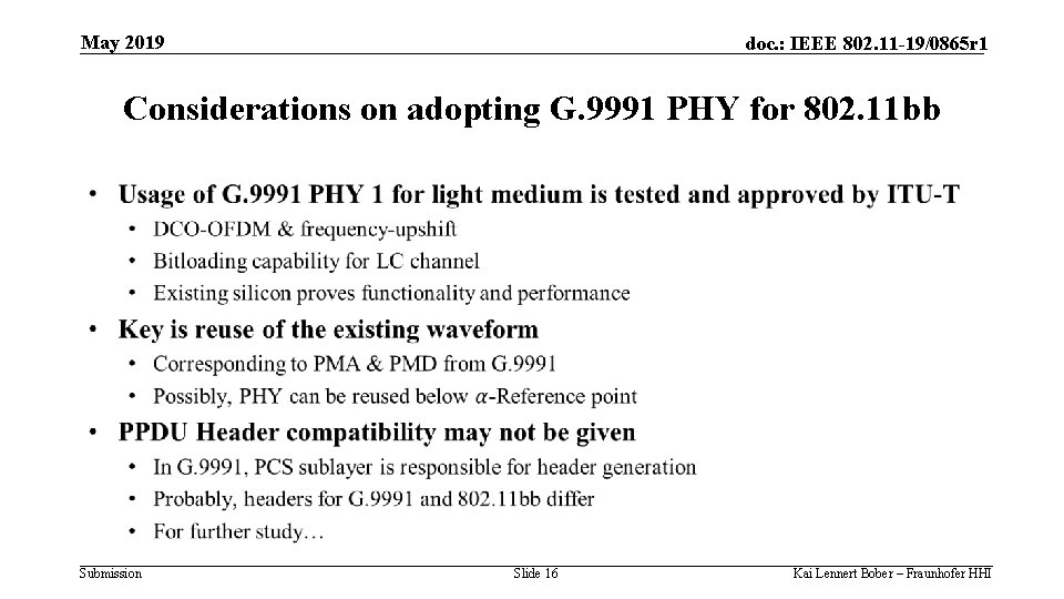 May 2019 doc. : IEEE 802. 11 -19/0865 r 1 Considerations on adopting G.