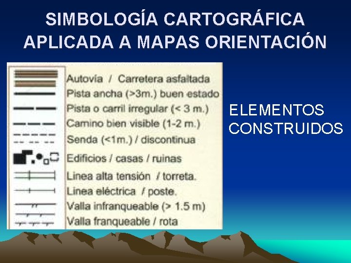 SIMBOLOGÍA CARTOGRÁFICA APLICADA A MAPAS ORIENTACIÓN ELEMENTOS CONSTRUIDOS 