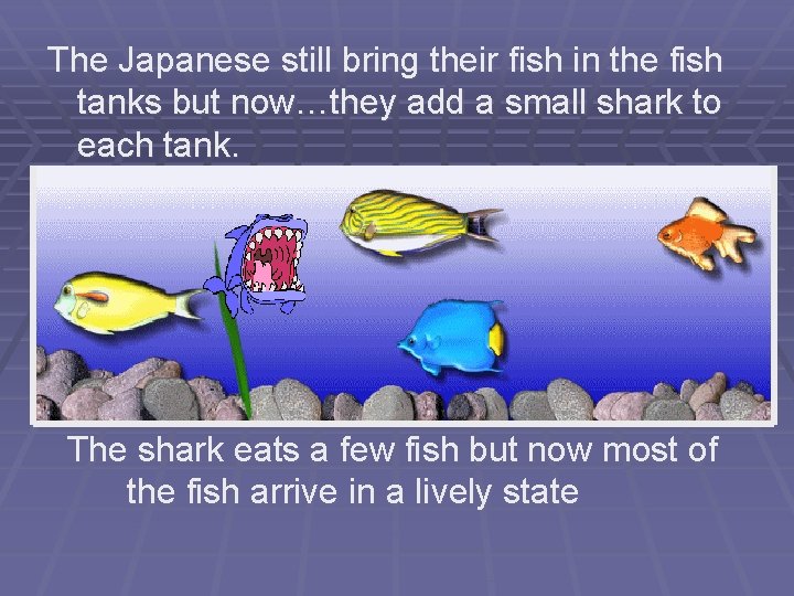 The Japanese still bring their fish in the fish tanks but now…they add a