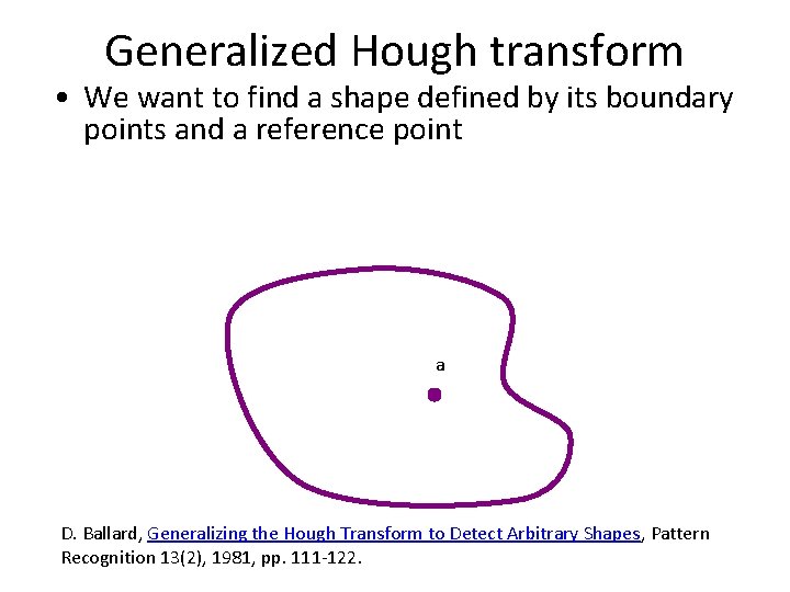 Generalized Hough transform • We want to find a shape defined by its boundary