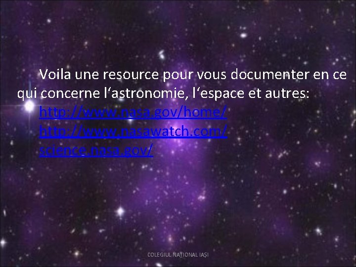 Voila une resource pour vous documenter en ce qui concerne l‘astronomie, l‘espace et autres: