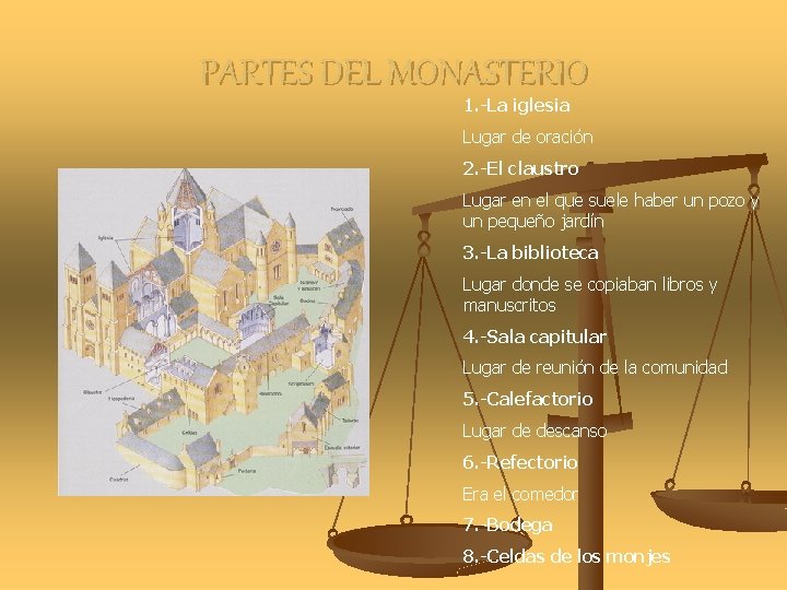 PARTES DEL MONASTERIO 1. -La iglesia Lugar de oración 2. -El claustro Lugar en