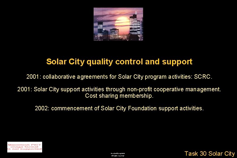 Solar City quality control and support 2001: collaborative agreements for Solar City program activities: