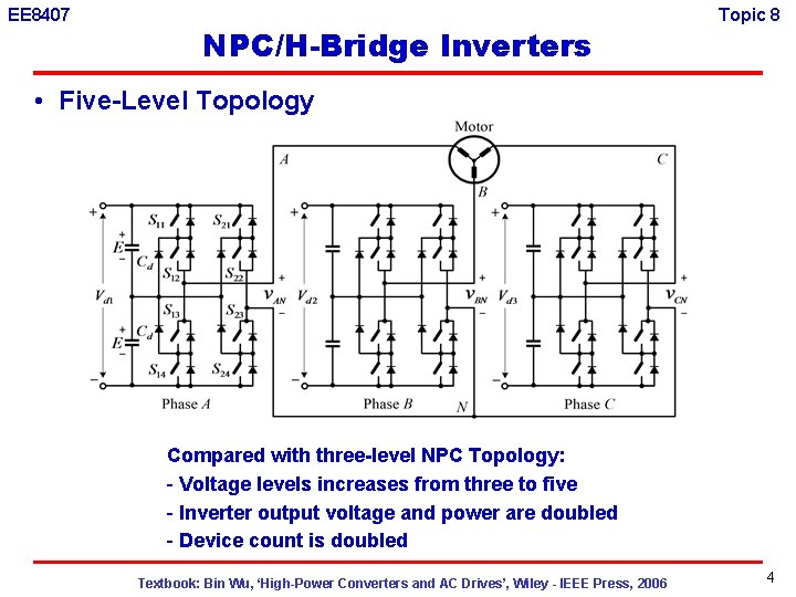 EE 8407 NPC/H-Bridge Inverters Topic 8 • Five-Level Topology Compared with three-level NPC Topology: