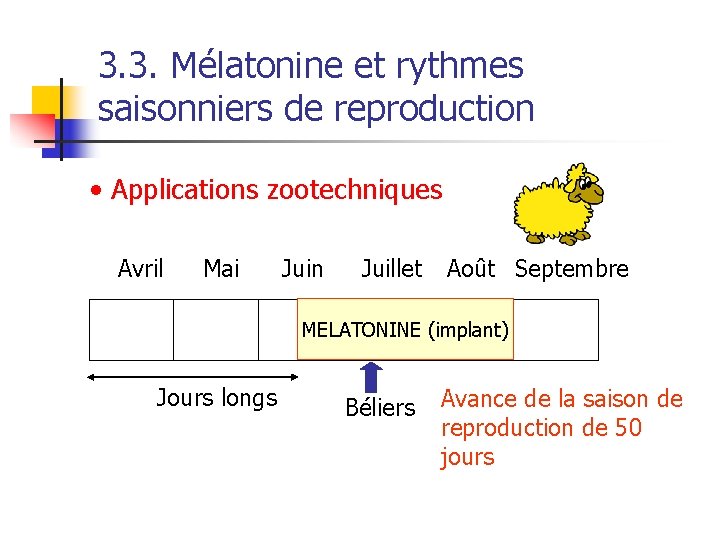 3. 3. Mélatonine et rythmes saisonniers de reproduction • Applications zootechniques Avril Mai Juin