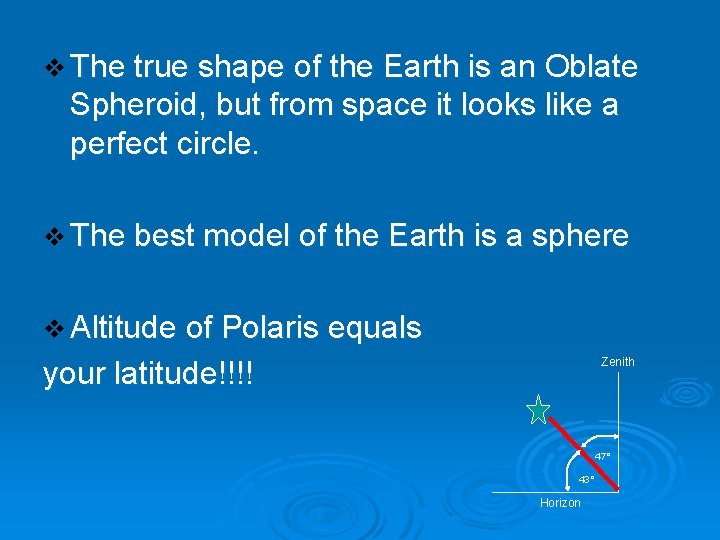 v The true shape of the Earth is an Oblate Spheroid, but from space