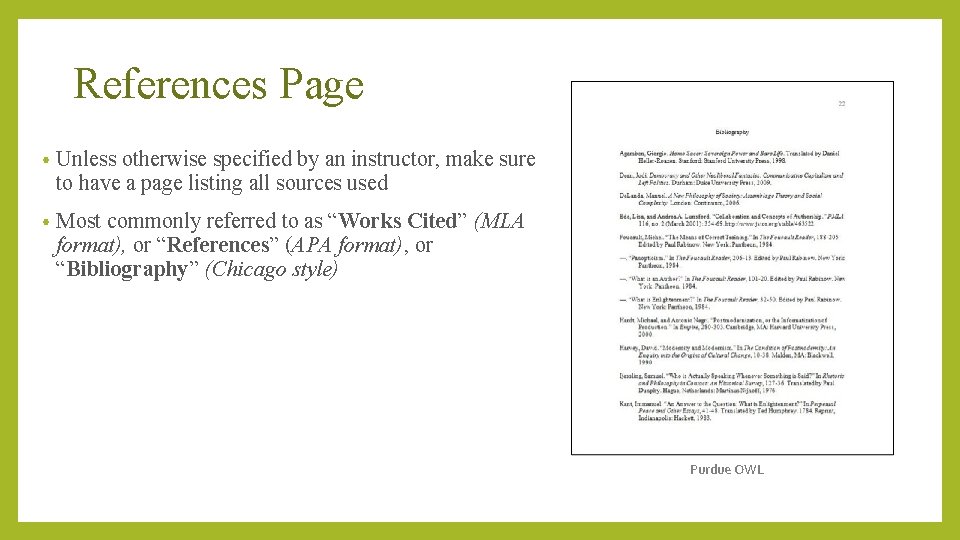 References Page • Unless otherwise specified by an instructor, make sure to have a