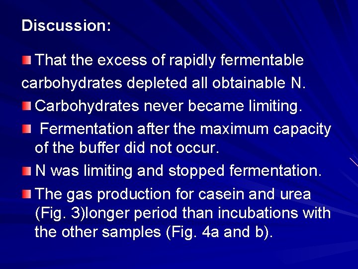 Discussion: That the excess of rapidly fermentable carbohydrates depleted all obtainable N. Carbohydrates never