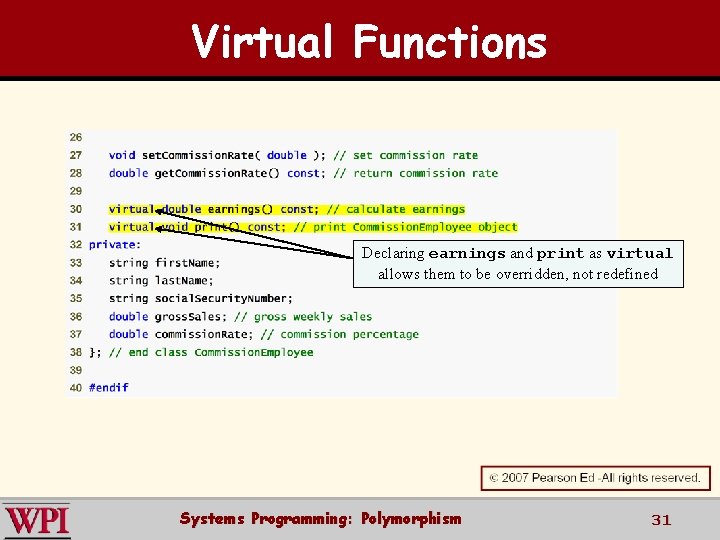 Virtual Functions Declaring earnings and print as virtual allows them to be overridden, not