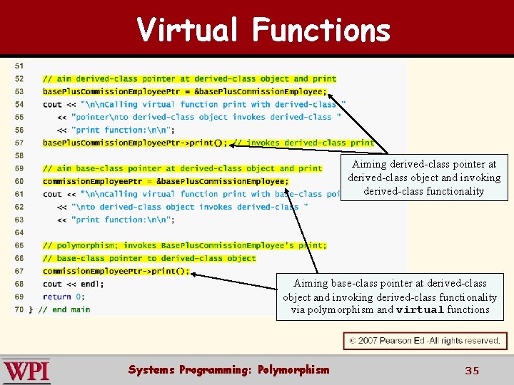 Virtual Functions Aiming derived-class pointer at derived-class object and invoking derived-class functionality Aiming base-class