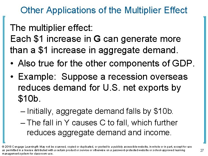 Other Applications of the Multiplier Effect The multiplier effect: Each $1 increase in G