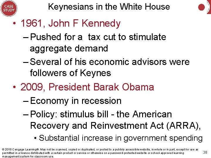 Keynesians in the White House • 1961, John F Kennedy – Pushed for a