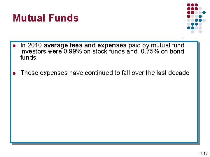 Mutual Funds l In 2010 average fees and expenses paid by mutual fund investors Mutual Funds l In 2010 average fees and expenses paid by mutual fund investors