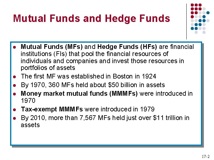Mutual Funds and Hedge Funds l l l Mutual Funds (MFs) and Hedge Funds Mutual Funds and Hedge Funds l l l Mutual Funds (MFs) and Hedge Funds