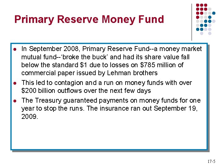 Primary Reserve Money Fund l l l In September 2008, Primary Reserve Fund--a money