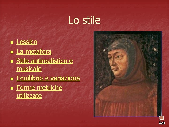 Lo stile n n n Lessico La metafora Stile antirealistico e musicale Equilibrio e