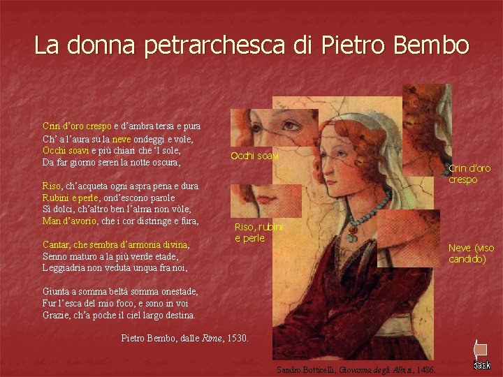 La donna petrarchesca di Pietro Bembo Crin d’oro crespo e d’ambra tersa e pura