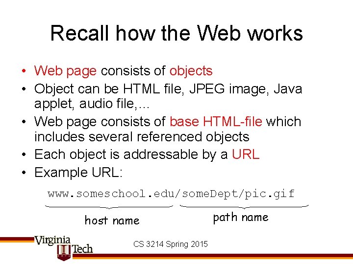 Recall how the Web works • Web page consists of objects • Object can