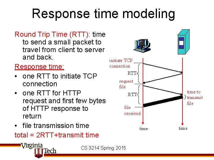 Response time modeling Round Trip Time (RTT): time to send a small packet to
