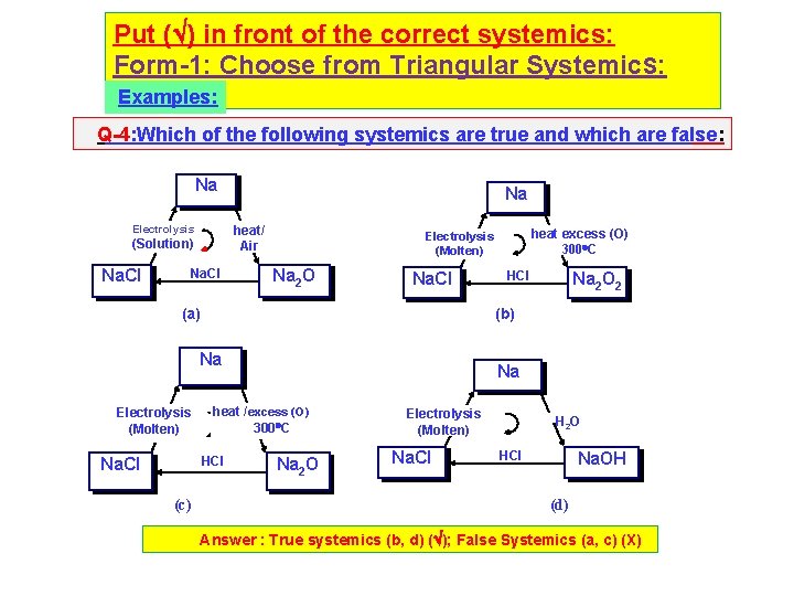 Put ( ) in front of the correct systemics: Form-1: Choose from Triangular Systemic.