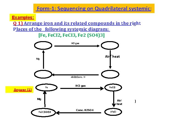 Form-1: Sequencing on Quadrilateral systemic: Examples: Q 1) Arrange iron and its related compounds
