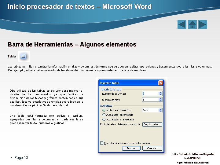 Inicio procesador de textos – Microsoft Word Barra de Herramientas – Algunos elementos Tabla