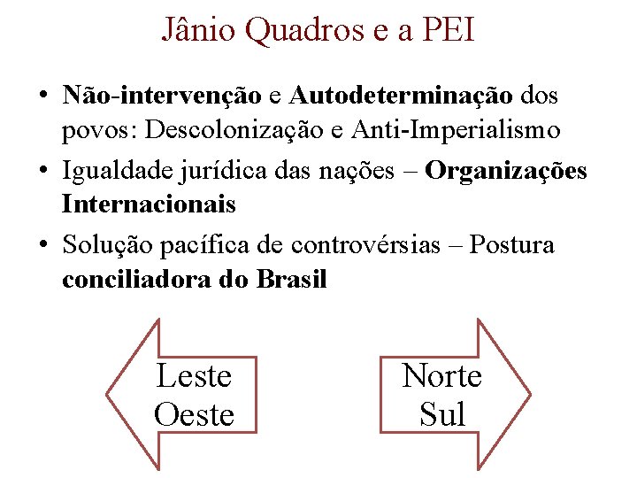 Jânio Quadros e a PEI • Não-intervenção e Autodeterminação dos povos: Descolonização e Anti-Imperialismo
