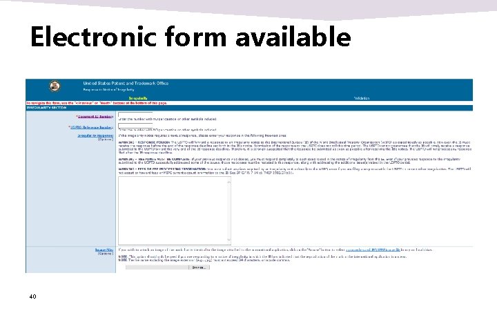 Electronic form available 40 Electronic form available 40