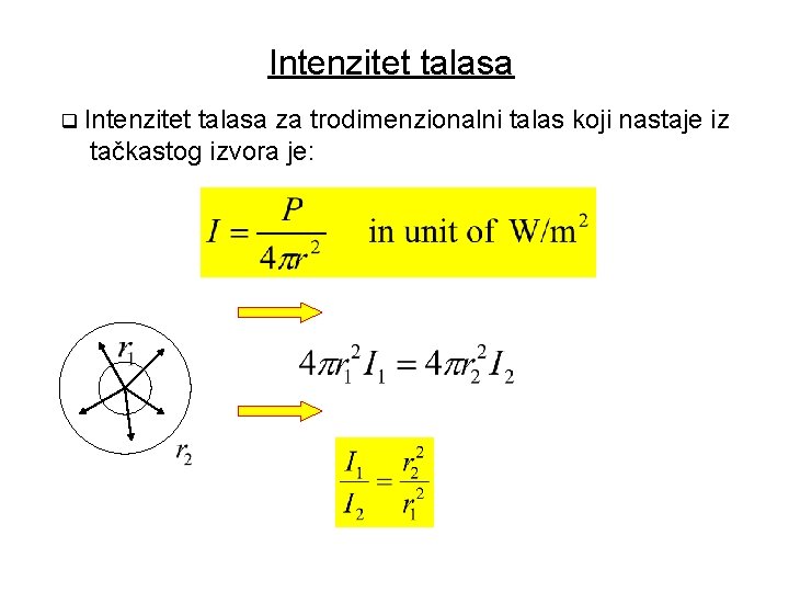 Intenzitet talasa q Intenzitet talasa za trodimenzionalni talas koji nastaje iz tačkastog izvora je: