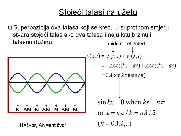 Stojeći talasi na užetu q Superpozicija dva talasa koji se kreću u suprotnom smjeru