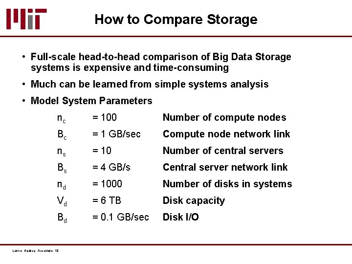 How to Compare Storage • Full-scale head-to-head comparison of Big Data Storage systems is