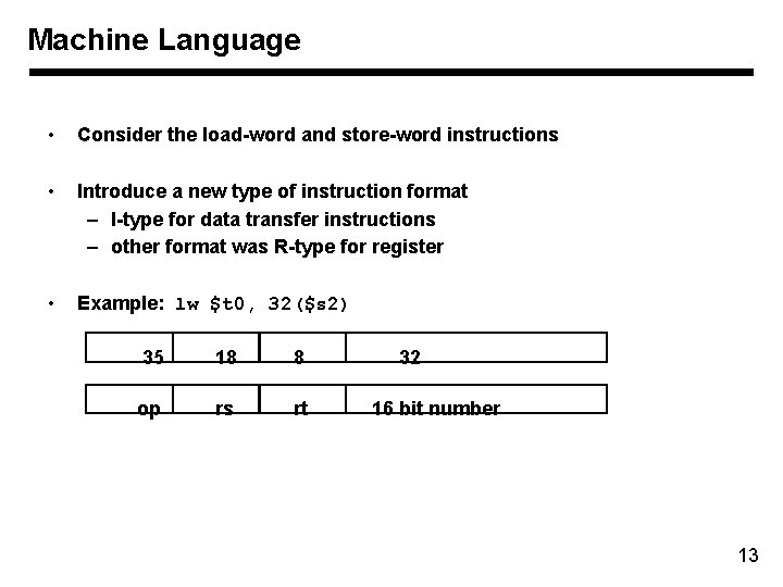 Machine Language • Consider the load-word and store-word instructions • Introduce a new type