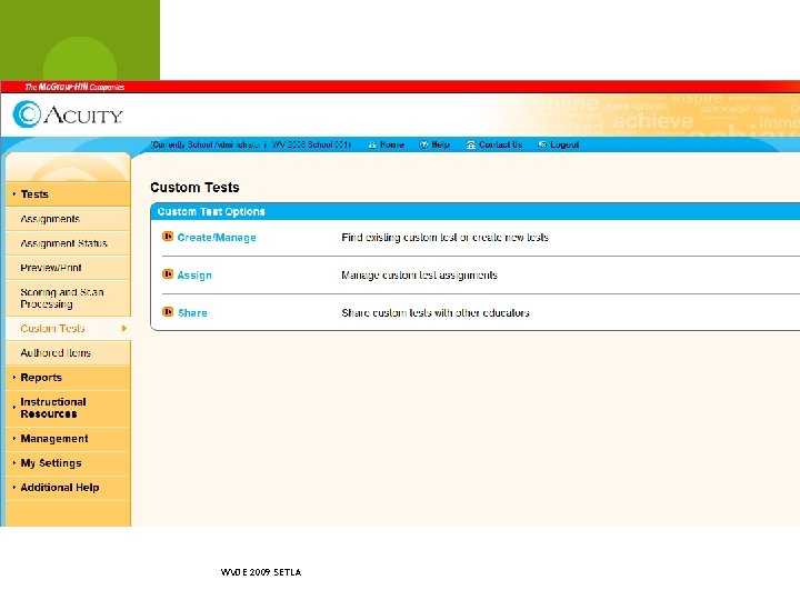 WVDE 2009 SETLA WVDE 2009 SETLA