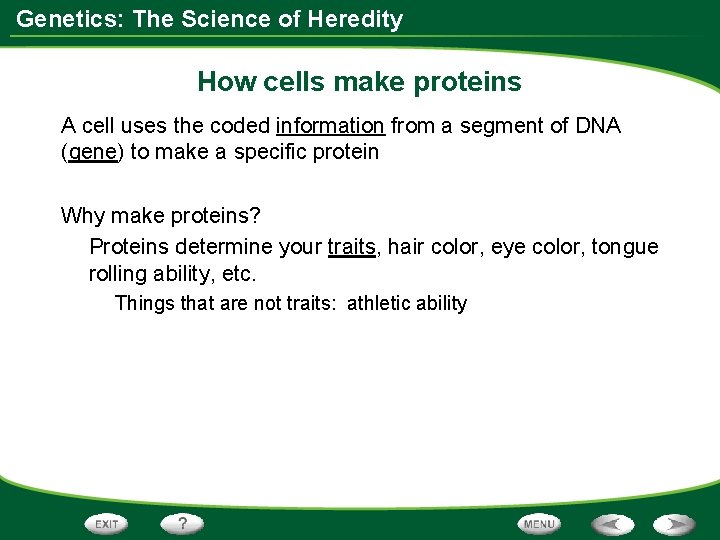 Genetics: The Science of Heredity How cells make proteins A cell uses the coded