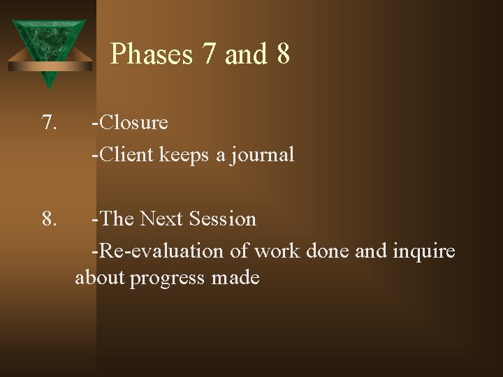 Phases 7 and 8 7. 8. -Closure -Client keeps a journal -The Next Session