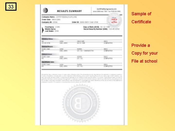 33 Sample of Certificate Provide a Copy for your File at school 33 Sample of Certificate Provide a Copy for your File at school