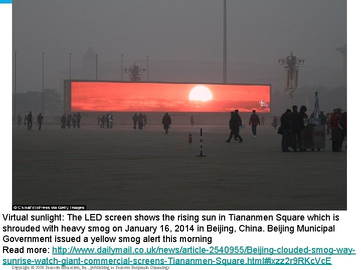 Virtual sunlight: The LED screen shows the rising sun in Tiananmen Square which is