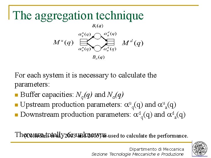 The aggregation technique For each system it is necessary to calculate the parameters: n