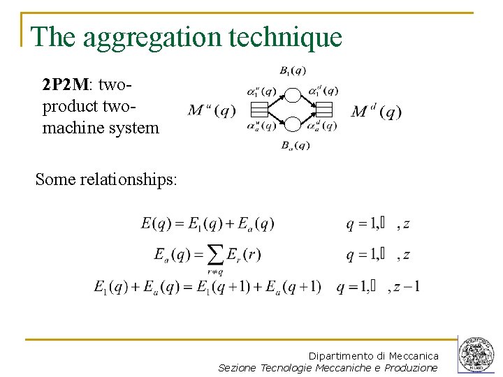 The aggregation technique 2 P 2 M: twoproduct twomachine system Some relationships: Dipartimento di