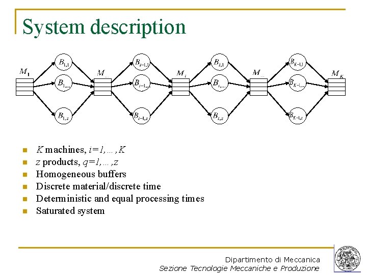 System description n n n K machines, i=1, …, K z products, q=1, …,