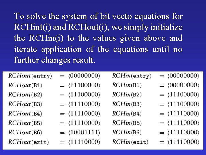 To solve the system of bit vecto equations for RCHint(i) and RCHout(i), we simply